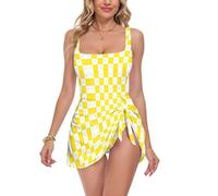 voucong Buffalo Plaid Check Gold White Heart Body Hugging One Piecing - Traje de baño para mujer con tirantes dobles, Buffalo Plaid Check Gold White Heart, XL