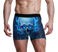 voucong Calzoncillos tipo bóxer con diseño de calavera de llama, color azul, Calavera de llama de fuego azul terror, L