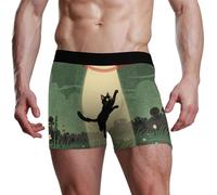 voucong Calzoncillos tipo bóxer japoneses con estampado de gato y ovni, vintage, para hombre, Vintage Alien Print Cat Ufo Japonés, S