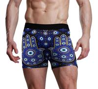 voucong Calzoncillos tipo bóxer para hombre, diseño de manos de Hamsa, color azul y amarillo, para entrenamiento, Patrón de mano Hamsa de ojo turco, azul y amarillo, XXL