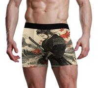 voucong Calzoncillos tipo bóxer samurai japoneses con hojas de arce onduladas para hombre, ropa interior para hombre, Hoja de arce samurái japonés, ondulada, XXL