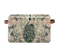 voucong Canastas de almacenamiento vintage de estilo victoriano con patrón de flores de pavo real, colores pastel, 1 paquete, cestas de despensa plegables e impermeables con asa resistente, 20 cuartos