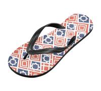 voucong Chanclas planas abstractas de goma naranja y azul para mujer, esenciales para la playa (prop1), Dados planos abstractos naranja y azul, Medium