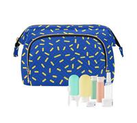 voucong Cosmetics Bag Essentials - Monedero para bolsas de cosméticos grandes, fondo azul con rayas amarillas
