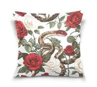voucong Funda de almohada con diseño de serpientes y rosas rojas, para decoración del hogar, sala de estar, dormitorio, 45,7 x 45,7 cm