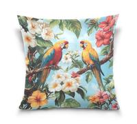 voucong Funda de almohada coreana con diseño de plantas tropicales, loros, animales, con cremallera, decoración del hogar para sala de estar, sofá, 18 x 18 pulgadas