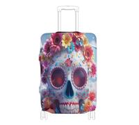 voucong - Funda elástica para equipaje lavable, funda elástica para protección de equipaje de 18 a 32 pulgadas, diseño de calavera de flores muertas, Caricatura blanca de la flor muerta, S 18-20 in