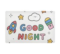 voucong Good Night - Tapete de piso con diseño de cohete colorido de dibujos animados de 32 x 20 pulgadas, parte trasera de goma antideslizante, absorbente para patio y porche