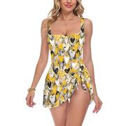 voucong Graffiti Art Hearts Yellow Square Neck One Piecing Traje de baño para mujer (Scenario), Graffiti Art Hearts Yellow, M