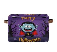 voucong Happy Halloween Cartoon Cute Vampire - Canastas de almacenamiento de tela plegables e impermeables duraderas con asa resistente, tamaño mediano para libros