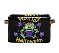 voucong Happy Halloween Cartoon Cute Zombie - Canastas de almacenamiento de tela plegables e impermeables duraderas con asa resistente para almacenar