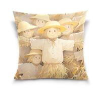 voucong Hello Fall - Funda de almohada de satén amarillo con diseño de espantapájaros para decoración del hogar para cama y hogar, 18 x 18 pulgadas
