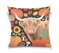 voucong Hello Fall - Funda de almohada para niños, diseño de vaca y calabaza, arce, decoración del hogar, para cama, hogar, 45,7 x 45,7 cm