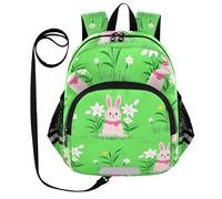 voucong Lindas orejas de conejo de Pascua Lirios Verde Cool Mochilas Correa Niño/Niña Anti-perdida Bolsa de libros personalizada para la escuela con tira reflectante