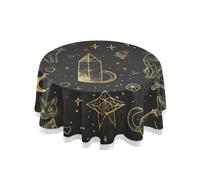 voucong Manteles redondos de tarot gótico negro y dorado de 60 pulgadas, lavable, borde de encaje, para mesa de comedor, fiesta, boda