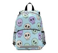 voucong Mochilas infantiles con diseño de calavera azul de dibujos animados para niñas pequeñas, mochila para libros para estudiantes