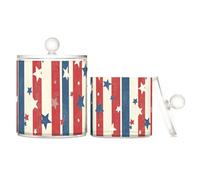 voucong Organizador de maquillaje de plástico transparente a rayas American Star con tapa, artículos esenciales de baño, pequeños cubos de almacenamiento decorativos de algodón, 2 unidades