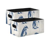 voucong Paquete de 2 cestas de almacenamiento de tela grandes de pingüino Blu Ray de madera color blanco roto para dormitorio, sala de estar, baño, estantes