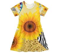 voucong Peace Love - Vestido de manga corta con lazo dorado para niñas, casual, holgado, Peace Love - Cinta dorada, 7-8 años