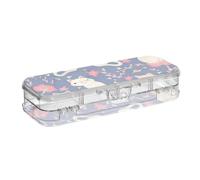 voucong Peach Cute White Cats Spring Blue - Caja de lápices de plástico transparente de doble cubierta para suministros de papelería con tapa hermética