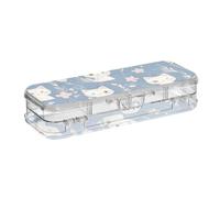 voucong Peach Cute White Cats Spring Blue - Caja de lápices transparente de doble capa para suministros de papelería con tapa