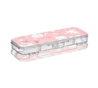 voucong Peach Cute White Cats Spring - Caja de lápices transparente de doble cubierta para la escuela con tapa a presión