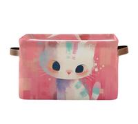 Voucong Peach Simple Cartoon Cat - Canastas de almacenamiento plegables e impermeables con asa resistente mini para cochera