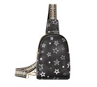 voucong Riñonera cruzada ligera con diseño de estrella negra y plateada para mochila de día, Estrella negra plateada, 1 size