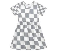 voucong Vestidos de princesa a cuadros grises y blancos para niñas, vestidos de manga corta con volantes para niñas pequeñas, línea A, Cuadros a cuadros grises y blancos, 7-8 años