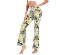 voucong William Morris - Pantalones de yoga acampanados para mujer, cálidos, para deportes, William Morris White Lily Rose, Medium