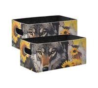 voucong Wolf Breaking Through The Wall - Organizador de almacenamiento con forma de cubo de flores, paquete de 2 organizadores para el hogar para estantes, armario, libros