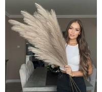 VOULUX 3 tallos de 115 cm, 18 plumas artificiales decorativas para jarrones de suelo, color gris pardo alto, tamaño extragrande, 3 tallos de 115 cm