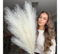 VOULUX 3 tallos de 115 cm, 18 plumas decorativas decorativas de flores artificiales para jarrones de suelo, color beige crema, extra grandes, color beige, flores largas de pampa