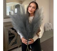 VOULUX Césped artificial de pampa artificial de color gris extra grande, grande, esponjoso, 18 tallos de 115 cm, flores de plantas grises altas, hierba de pampa larga