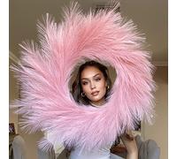 VOULUX Corona de Hierba Artificial Grande y esponjosa de Las Pampas de 27 Pulgadas, Color Rosa, decoración de Pared de Plumas Bohemias para Interiores con Hierba Marina bebé y Trigo para Puerta