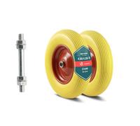 VOUNOT® 2 Ruedas Carretilla Goma Maciza PU Antipinchazos 4.80/4.00-8" Repuesto Neumático Eje Incluido 20mm 392x92mm con Rodamientos Bolas para Carretillas Obra Carros Jardinería Remolque Amarillo-Rojo