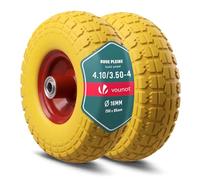 VOUNOT® 2 Ruedas Carretilla Rueda Goma Maciza PU Antipinchazos 4.10/3.50-4" Repuesto Neumático Eje 16mm 260x85mm con Rodamientos de Bolas para Carretillas Obra Carros Jardinería Remolque Amarillo-Rojo