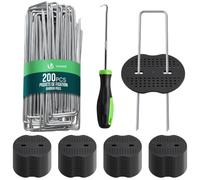 VOUNOT® 200Uds Grapas Césped Artificial 150x30MM Ø3mm Forma U 100 Arandelas | Estacas Fijación Malla Antihierbas Clavos Clavijas Metal Galvanizados Kit Completo de Gancho Piquetas Sujeción Camping Jardín