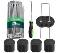 VOUNOT® 250Uds Grapas Césped Artificial 150x30MM Ø3mm Forma U 125 Arandelas | Estacas Fijación Malla Antihierbas Clavos Clavijas Metal Galvanizados Kit Completo de Gancho Piquetas Sujeción Camping Jardín