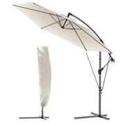 VOUNOT® 300 cm Parasol Excentrico, Sombrilla de Jardín con Manivela, Funda Protectora y Correa de Fijación, Protección UV, Beige