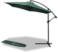 VOUNOT® 300 cm Parasol Excentrico, Sombrilla de Jardín con Manivela y Funda Protectora, Protección UV, Verde Oscuro