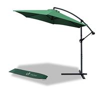 VOUNOT® 300 cm Parasol Excentrico, Sombrilla de Jardín con Manivela y Funda Protectora, Protección UV, Verde