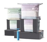 VOUNOT 4 Bolsas Vacío Ropa y 4 Cajas Almacenaje Ropa EDENOO con Cremallera y Asas, para Guardar Ropa, Sábanas, Edredones, Almohadas, Mantas