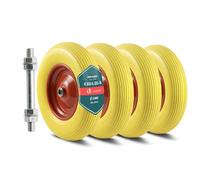 VOUNOT® 4 Ruedas Carretilla Goma Maciza PU Antipinchazos 4.80/4.00-8" Repuesto Neumático Eje Incluido 20mm 392x92mm con Rodamientos Bolas para Carretillas Obra Carros Jardinería Remolque Amarillo-Rojo