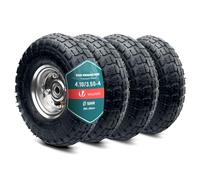 VOUNOT® 4 Ruedas Inflable 4.10/3.50-4" Rueda Completa Neumático Cámara con Válvula Llanta Rodamientos Bolas Eje 16mm 260x85mm Neumáticos Recambio para Carretillas Obra Carros Jardinería Remolque Negro