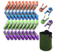 VOUNOT® 40 Pinzas para Tender Ropa con Bolsas para Pinzas, Pinzas Ropa Acero Inoxidable Multipropósito, con Agarre Suave y Gancho, 4 Colores