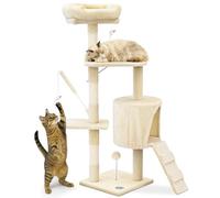 VOUNOT® Árbol Rascador para Gatos Altura 112 cm, Torre de Gatos Multiniveles, Rascador de Escalada Estable para Felinos Mascotas con Juguetes Postes de Sisal Plataformas Cueva Pelota, Beige