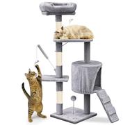 VOUNOT® Árbol Rascador para Gatos Altura 112 cm, Torre de Gatos Multiniveles, Rascador de Escalada Estable para Felinos Mascotas con Juguetes Postes de Sisal Plataformas Cueva Pelota, Gris