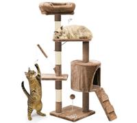 VOUNOT® Árbol Rascador para Gatos Altura 112 cm, Torre de Gatos Multiniveles, Rascador de Escalada Estable para Felinos Mascotas con Juguetes Postes de Sisal Plataformas Cueva Pelota, Marrón