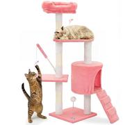 VOUNOT® Árbol Rascador para Gatos Altura 112 cm, Torre de Gatos Multiniveles, Rascador de Escalada Estable para Felinos Mascotas con Juguetes Postes de Sisal Plataformas Cueva Pelota, Rosa